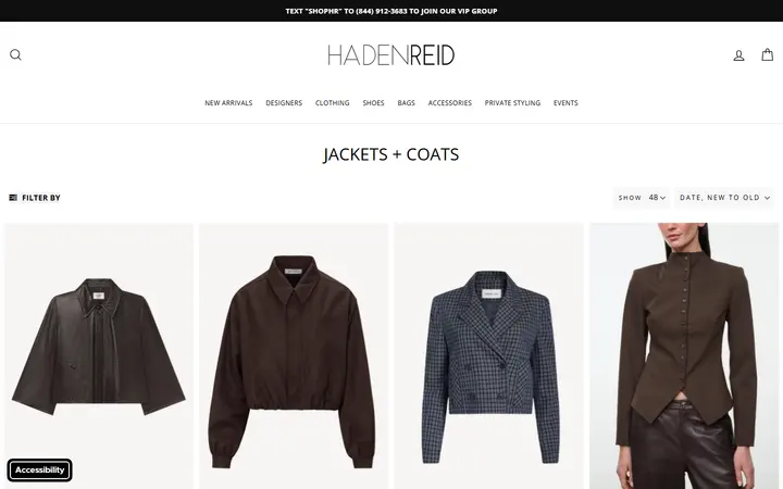 Website page titled Jackets + Coats
