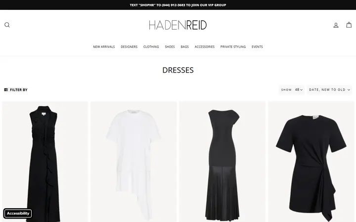Website page titled Dresses