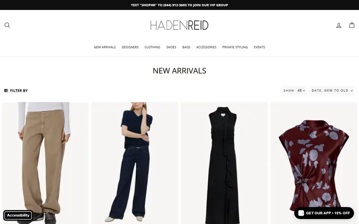 Website page titled NEW ARRIVALS