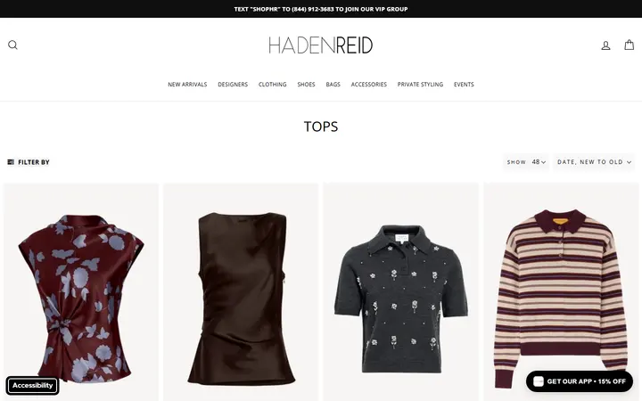 Website page titled Tops
