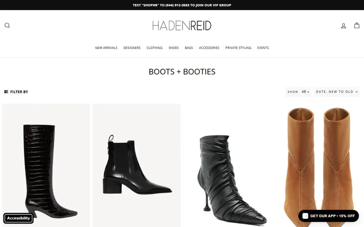 Website page titled Boots + Booties