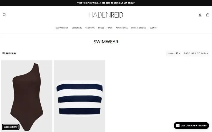 Website page titled Swimwear