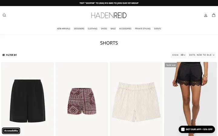 Website page titled Shorts