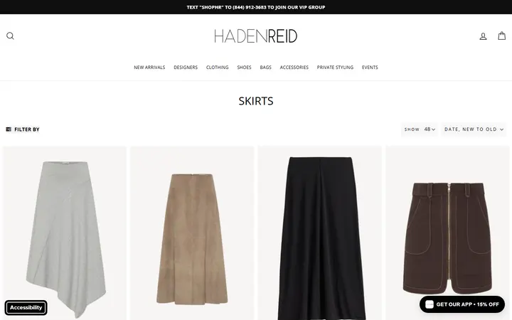 Website page titled Skirts