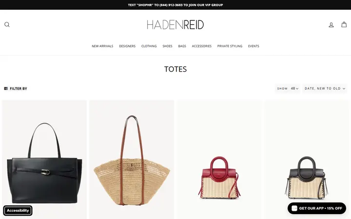 Website page titled Totes