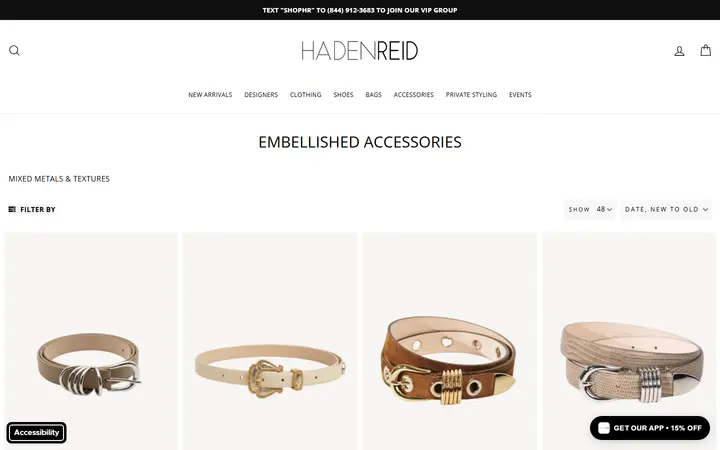 Website page titled EMBELLISHED ACCESSORIES