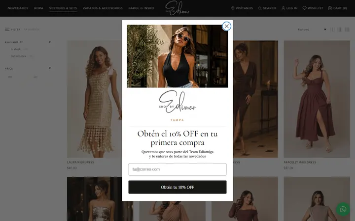 Website page titled VESTIDOS – ShopByEdimarTampa