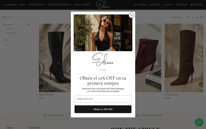 Website page titled BOOTS – ShopByEdimarTampa
