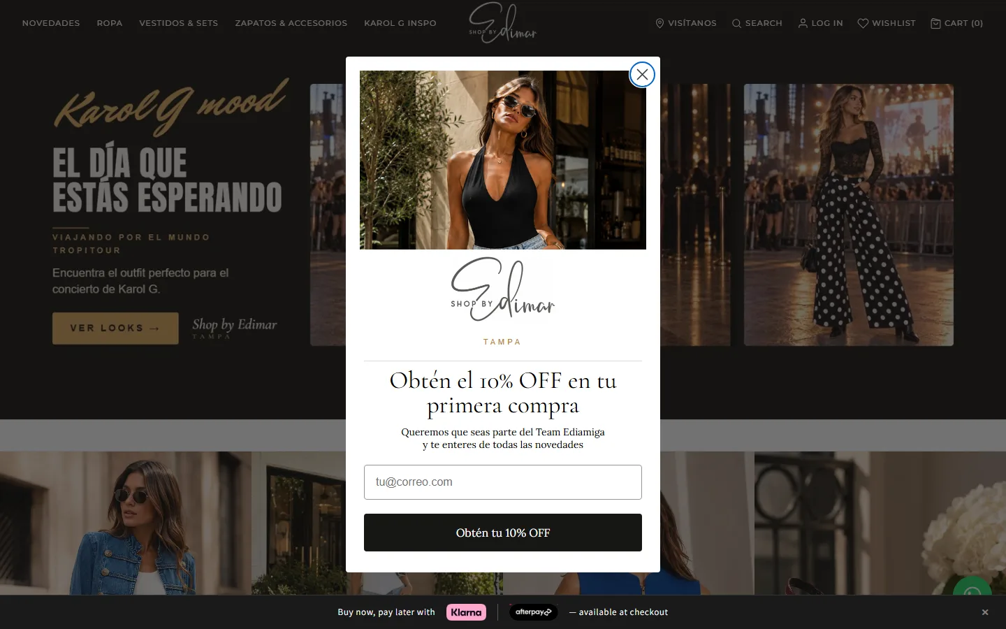 Viewport capture of Shop by Edimar Tampa website