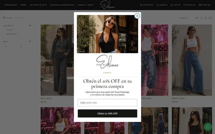 Website page titled PANTALONES – ShopByEdimarTampa