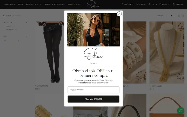 Website page titled Accesorios para Mujer | Shop By Edimar Tampa – ShopByEdimarTampa