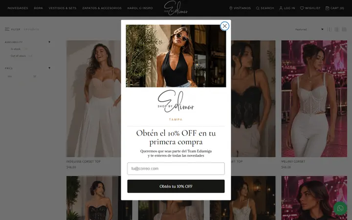 Website page titled CORSETS – ShopByEdimarTampa