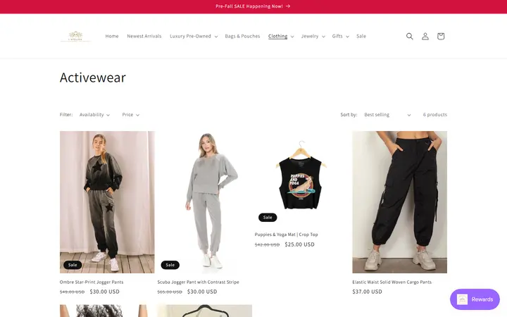 Website page titled Activewear – L' Atelier Luxury Boutique