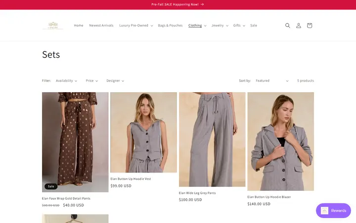 Website page titled Sets – L' Atelier Luxury Boutique