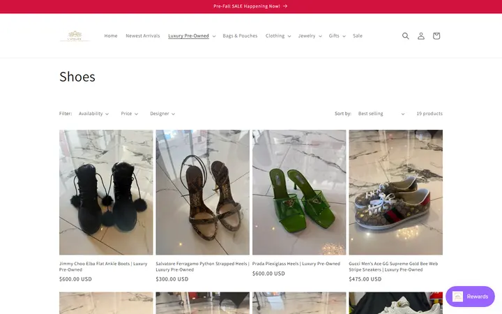 Website page titled Shoes – L' Atelier Luxury Boutique