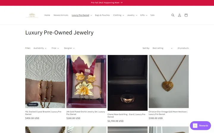 Website page titled Luxury Pre-Owned Jewelry – L' Atelier Luxury Boutique
