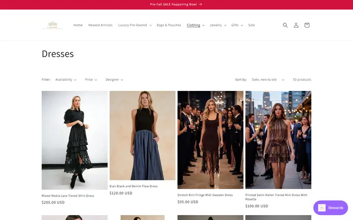 Website page titled Dresses – L' Atelier Luxury Boutique