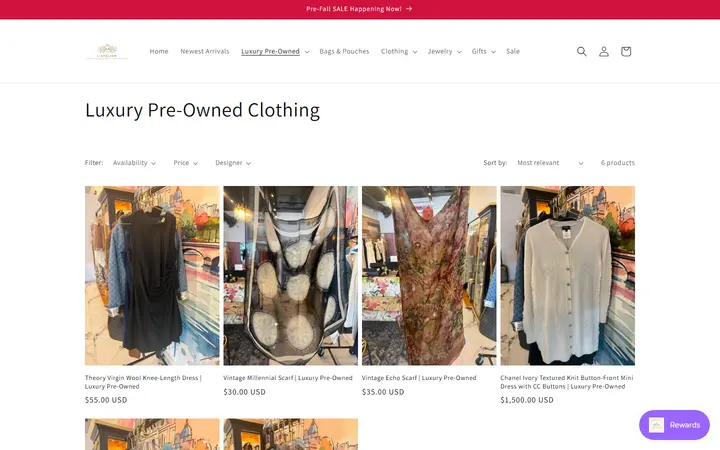Website page titled Luxury Pre-Owned Clothing – L' Atelier Luxury Boutique