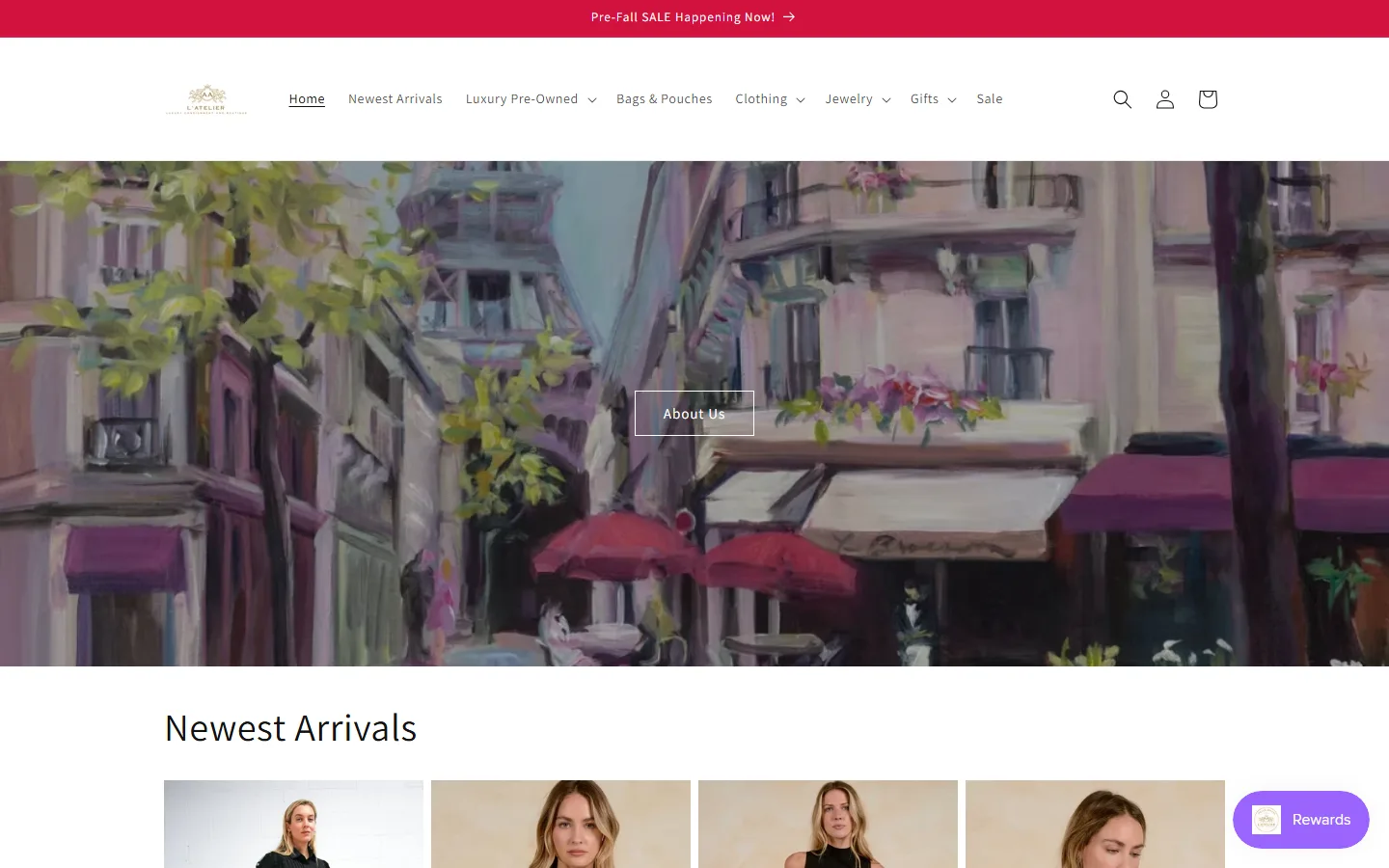 Viewport capture of L' Atelier Luxury Consignment and Boutique website