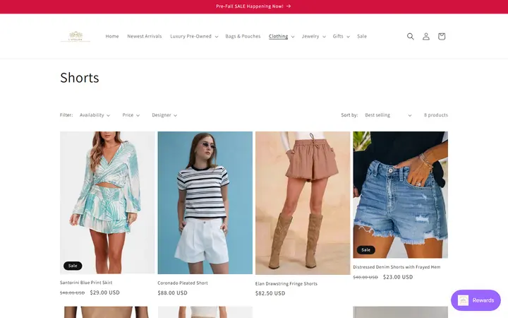 Website page titled Shorts – L' Atelier Luxury Boutique