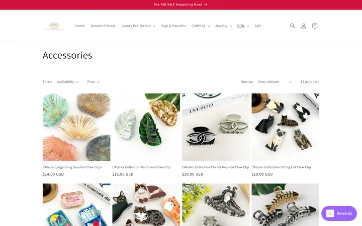 Website page titled Accessories – L' Atelier Luxury Boutique