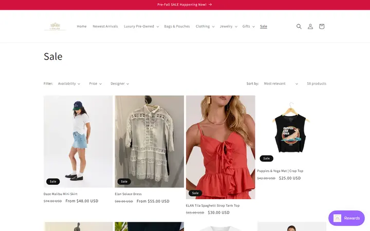 Website page titled Sale – L' Atelier Luxury Boutique