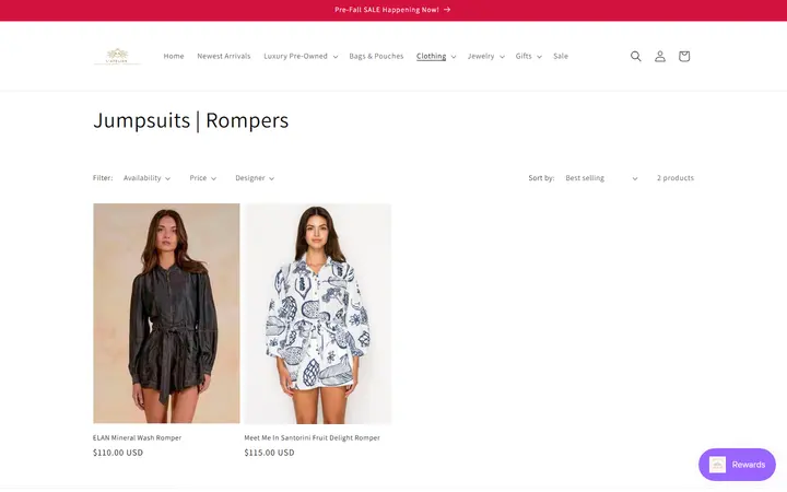 Website page titled Jumpsuits | Rompers – L' Atelier Luxury Boutique