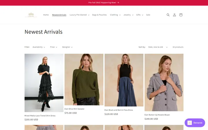 Website page titled Newest Arrivals – L' Atelier Luxury Boutique