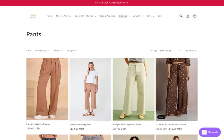 Website page titled Pants – L' Atelier Luxury Boutique