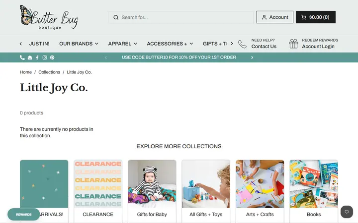 Website page titled Shop Little Joy Co. – at Butter Bug Boutique – Butterbugboutique