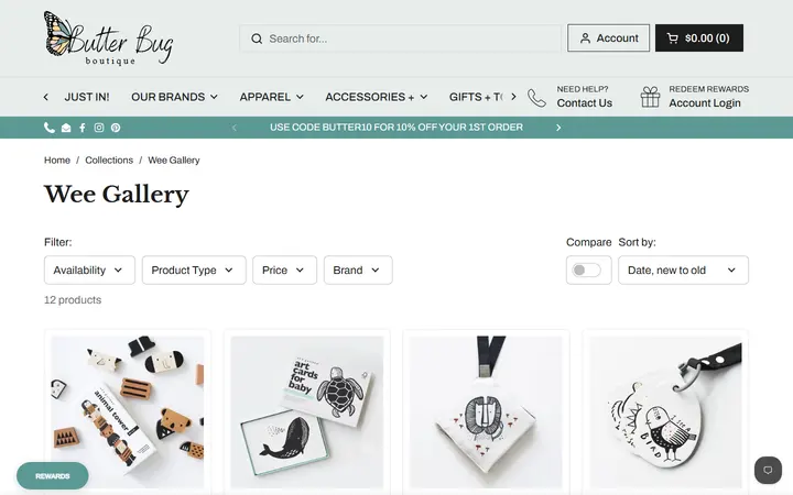 Website page titled Wee Gallery – Butterbugboutique