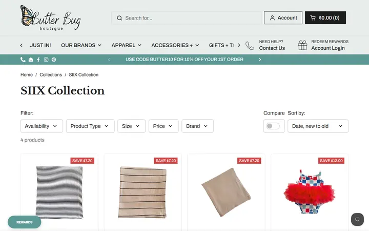 Website page titled SIIX Collection – Butterbugboutique