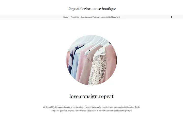 Website page titled About Us | Repeat Performance boutique