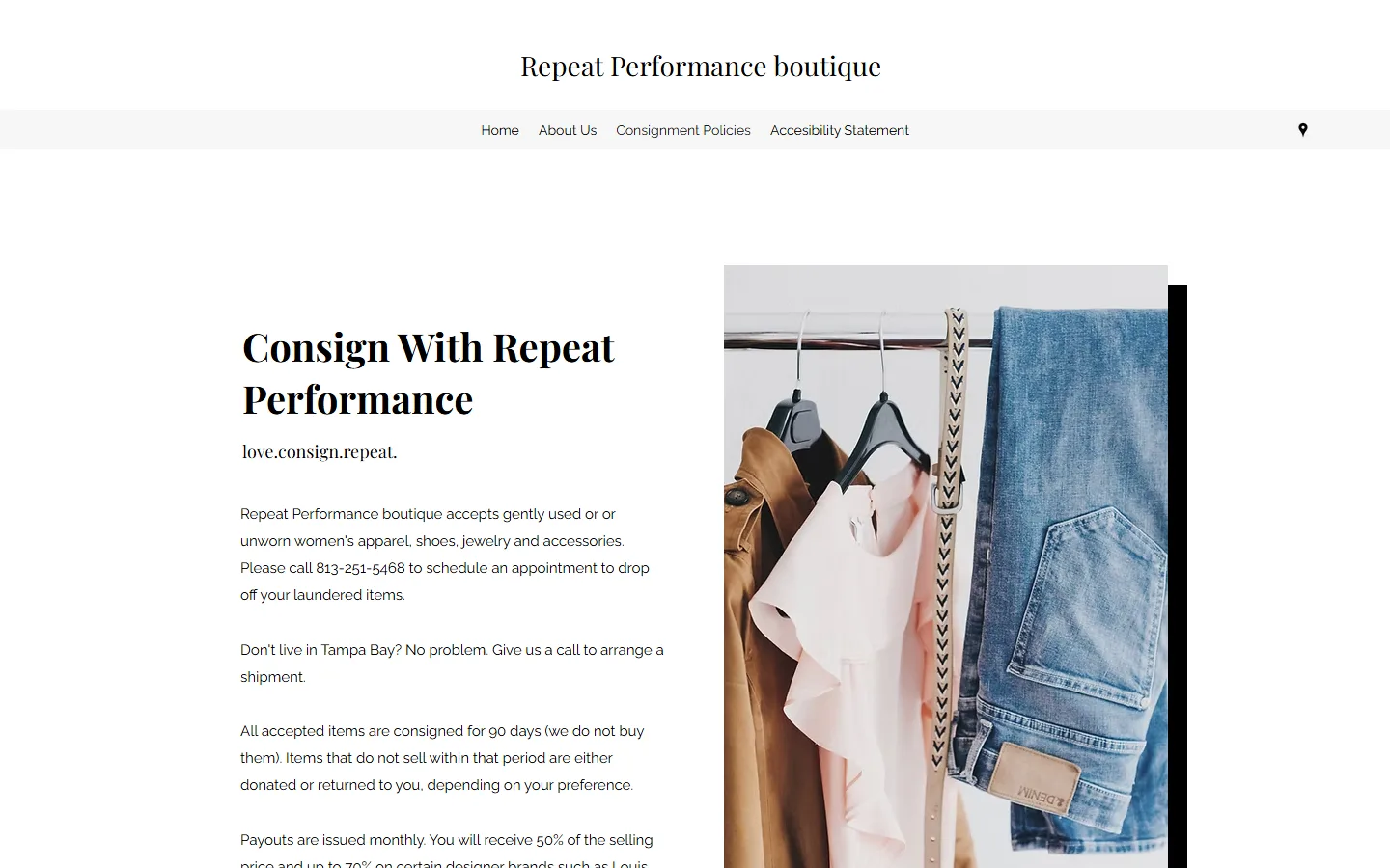 Viewport capture of Repeat Performance Boutique website