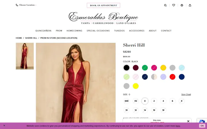 Website page titled Sherri Hill - 58280 | Esmeralda's Boutique
