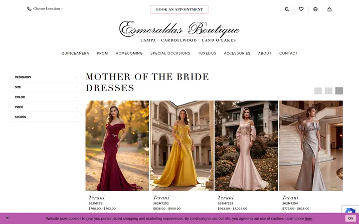 Website page titled Mother Of The Bride Dresses | Esmeralda's Boutique