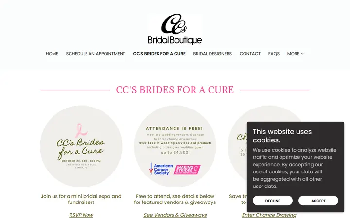 Preview of CC's Bridal Boutique website