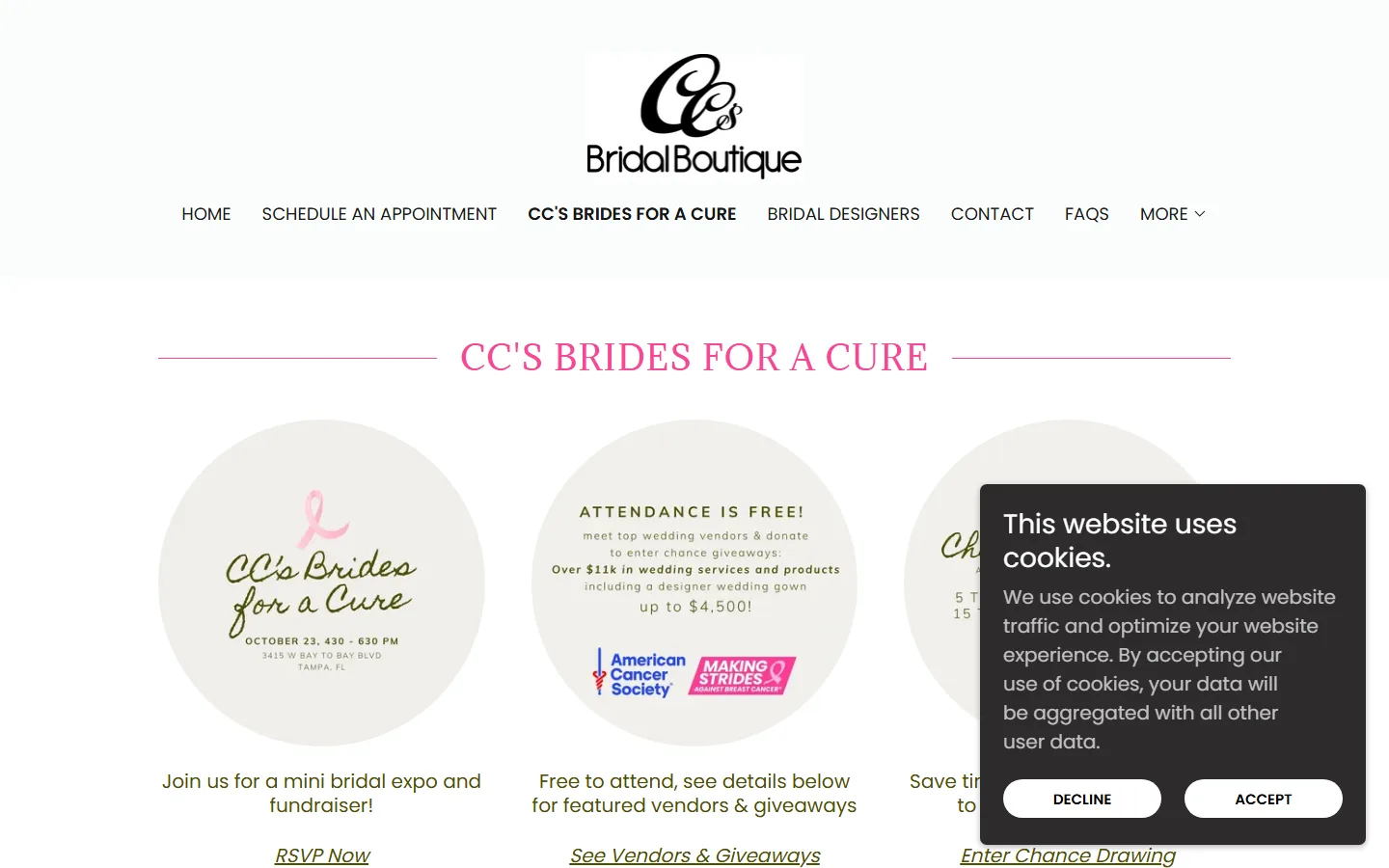 Viewport capture of CC's Bridal Boutique website