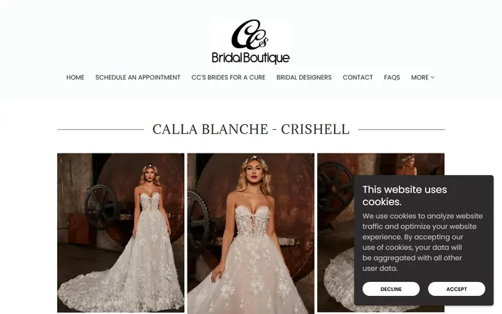 Website page titled Calla Blanche Crishell
