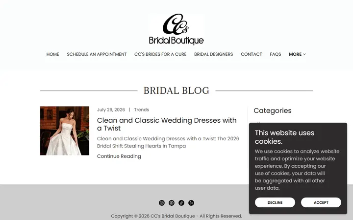 Website page titled Bridal Blog