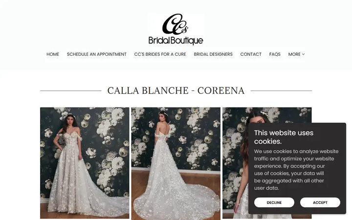 Website page titled Calla Blanche Coreena