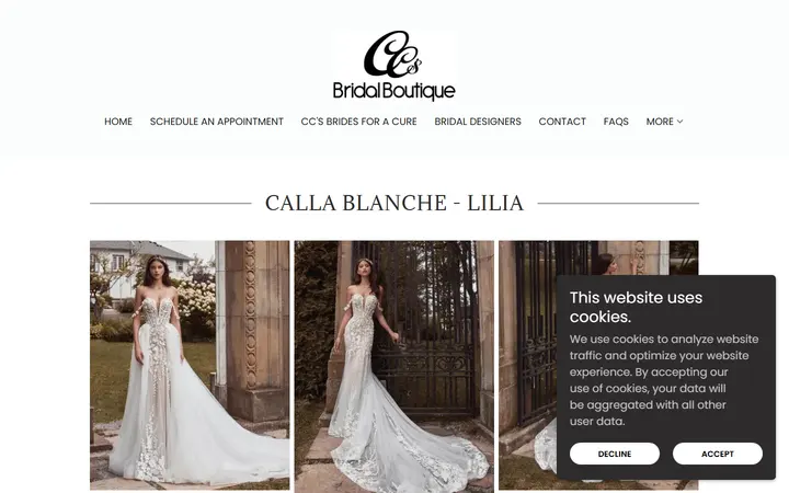 Website page titled Calla Blanche Lilia