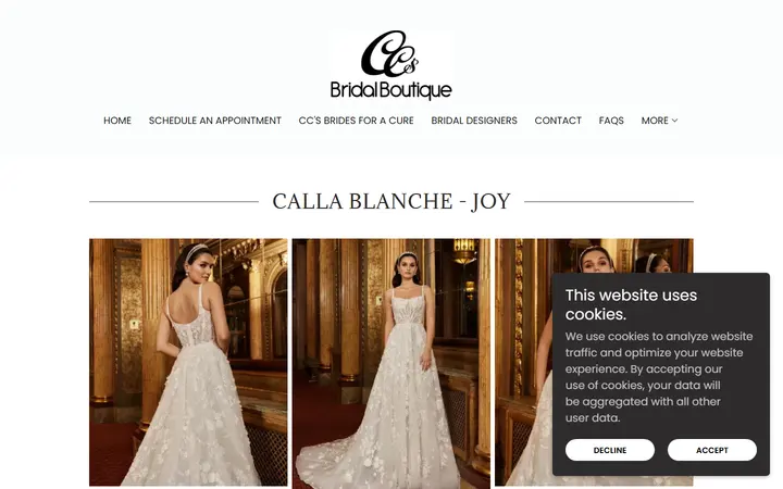 Website page titled Calla Blanche Joy