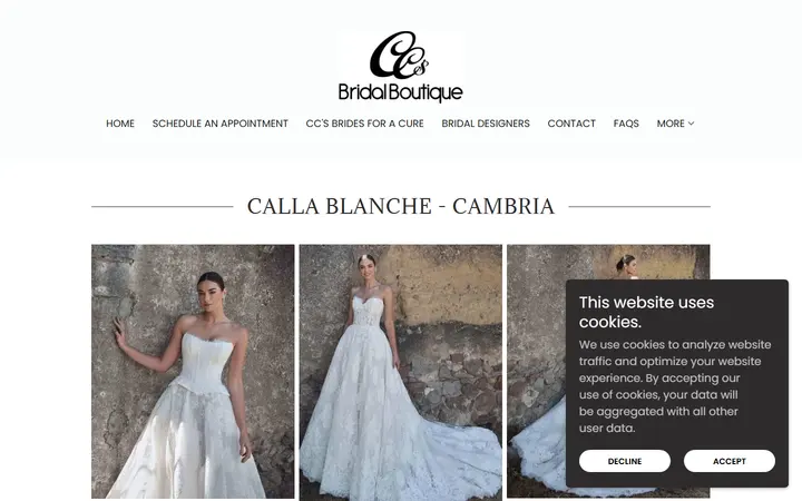 Website page titled Calla Blanche Cambria