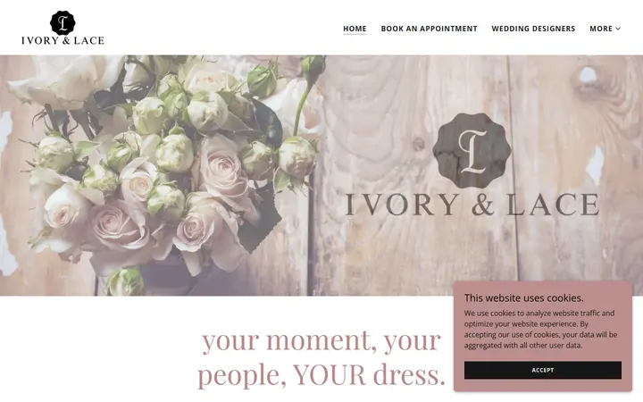 Website page titled Ivory & Lace - Bridal Shop, Wedding Dresses