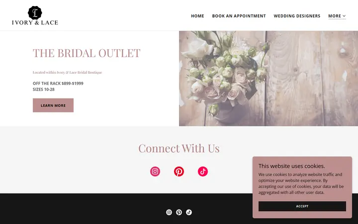 Website page titled THE BRIDAL OUTLET