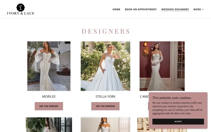 Website page titled Bridal Shops Tampa - Ivory & Lace