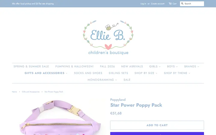Website page titled Star Power Poppy Pack – Ellie B. Children's Boutique