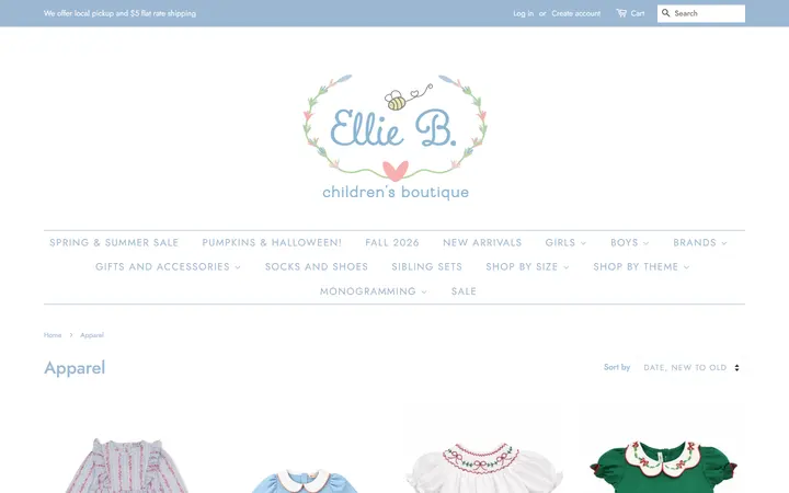 Website page titled Apparel – Ellie B. Children's Boutique