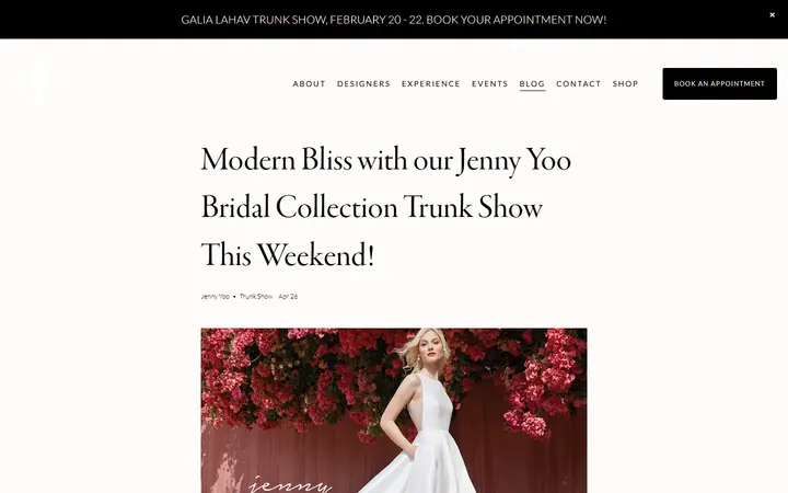 Website page titled Modern Bliss with our Jenny Yoo Bridal Collection Trunk Show This Weekend! — Isabel O'Neil Bridal Collection